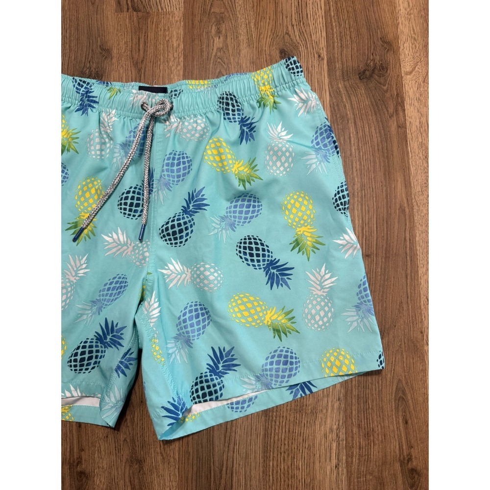 Rainforest Shorts Mens Medium Swim Trunks Blue Green Yellow Tie Waist Pineapples - Picture 4 of 14